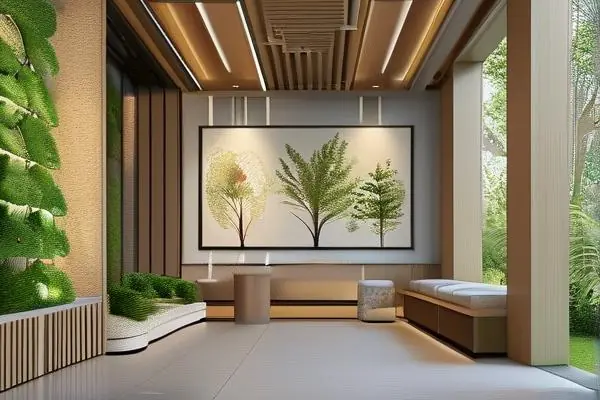公園裝修設(shè)計(jì)室內(nèi)部，設(shè)計(jì)師與客戶討論公園規(guī)劃方案