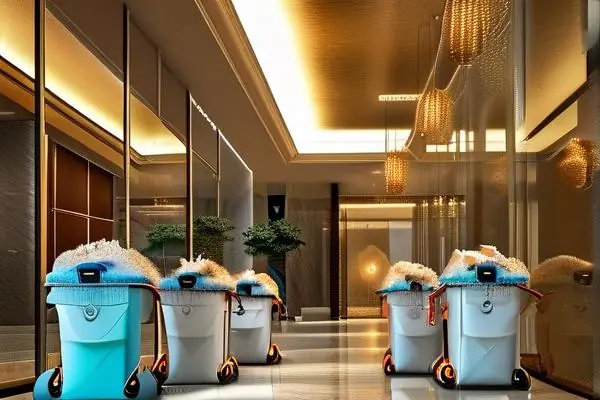 專業(yè)團隊進行別墅開荒保潔工作場景