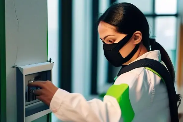 專業(yè)人員使用環(huán)保檢測設備檢測室內(nèi)空氣質(zhì)量