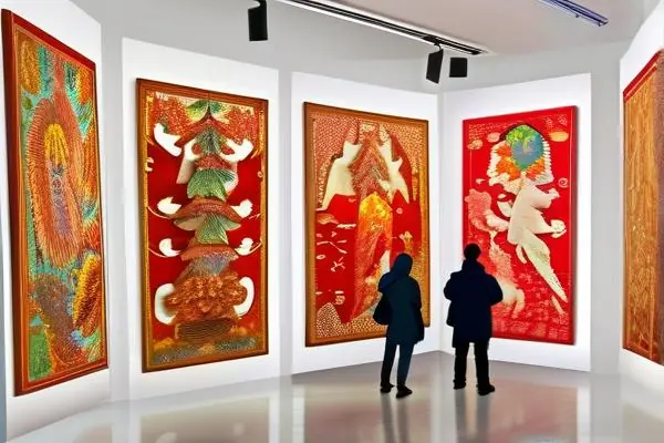 民間工藝品展現(xiàn)場(chǎng)展示的剪紙、刺繡和泥塑等傳統(tǒng)手工藝品