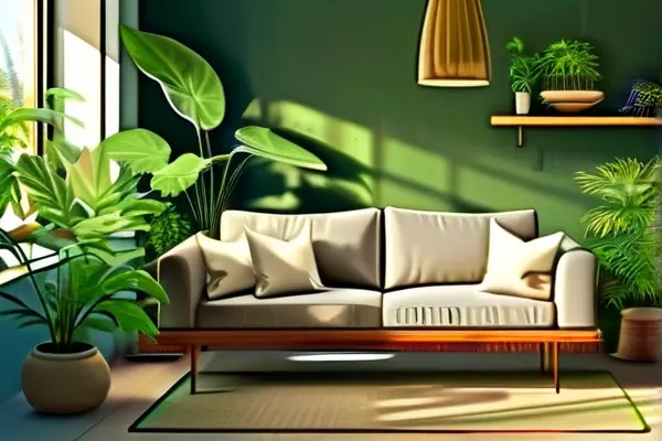 室內(nèi)擺放多種綠色植物凈化空氣的場(chǎng)景