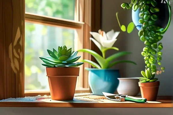 室內(nèi)花卉組合養(yǎng)護(hù)場景實(shí)拍