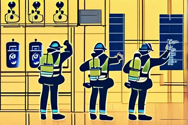 消防施工驗收團(tuán)隊在檢查滅火器和警報器