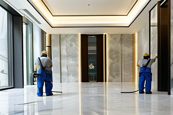 專業人員正在進行石材養護工作