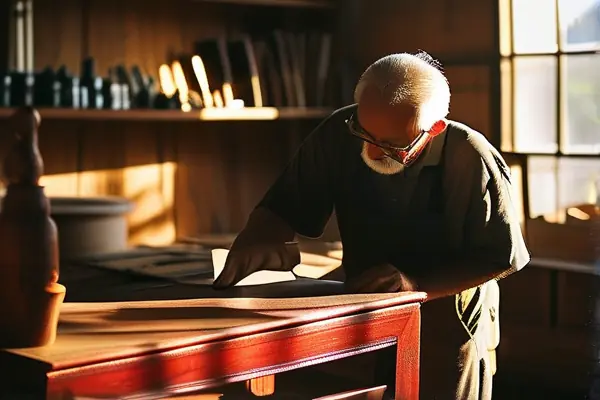 專業(yè)師傅進(jìn)行舊家具保養(yǎng)工作場景