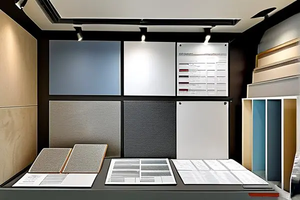 不同吊頂材料樣品與裝修預(yù)算工具展示