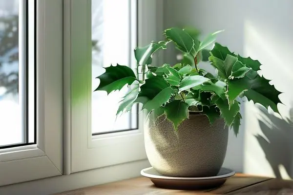 室內(nèi)凈化冬青植物在窗臺上的展示