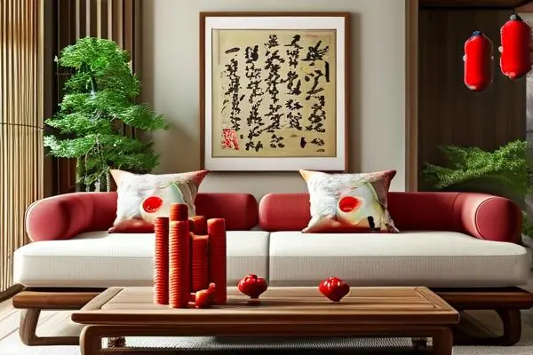 新房客廳傳統(tǒng)朱砂辟邪物品擺放實景
