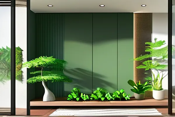 現(xiàn)代家居裝修效果圖，環(huán)保材料與綠色植物凈化空氣