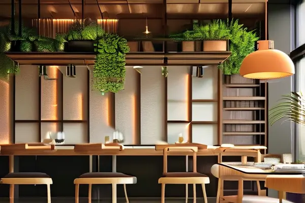 休閑餐廳內部裝修效果圖，展示溫暖燈光與木質家具的和諧搭配