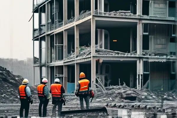 專業拆除團隊正在進行賓館結構拆除作業