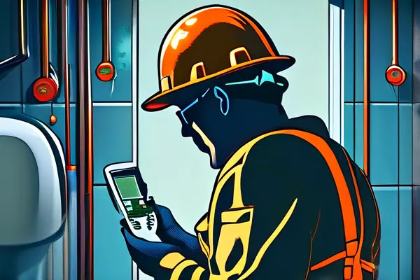 專業(yè)人員使用漏水檢測器檢查浴室水管