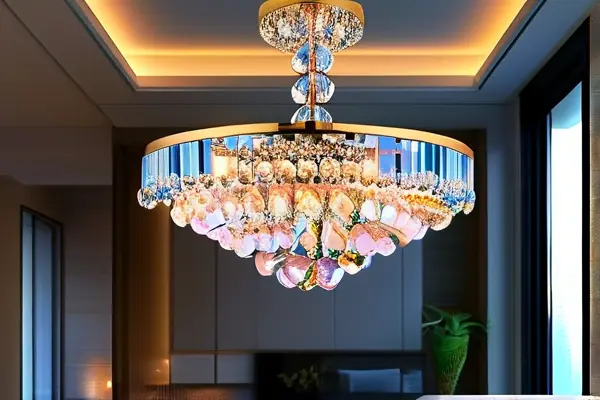 現代客廳水晶吊燈照明效果