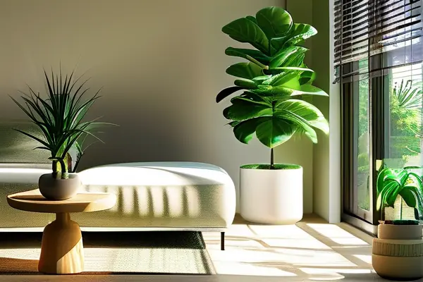 使用綠植和空氣凈化器祛除裝修異味的現(xiàn)代家居場景